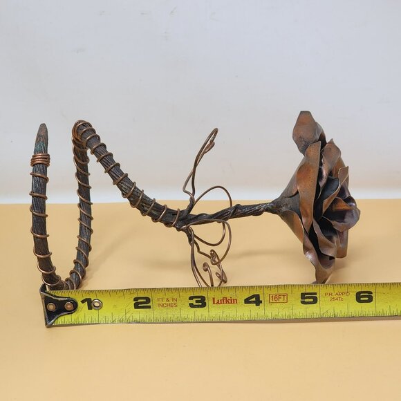 Vintage Handcrafted Antique Copper Finish Metal Rose Sculpture Art Piece - Picture 10 of 10